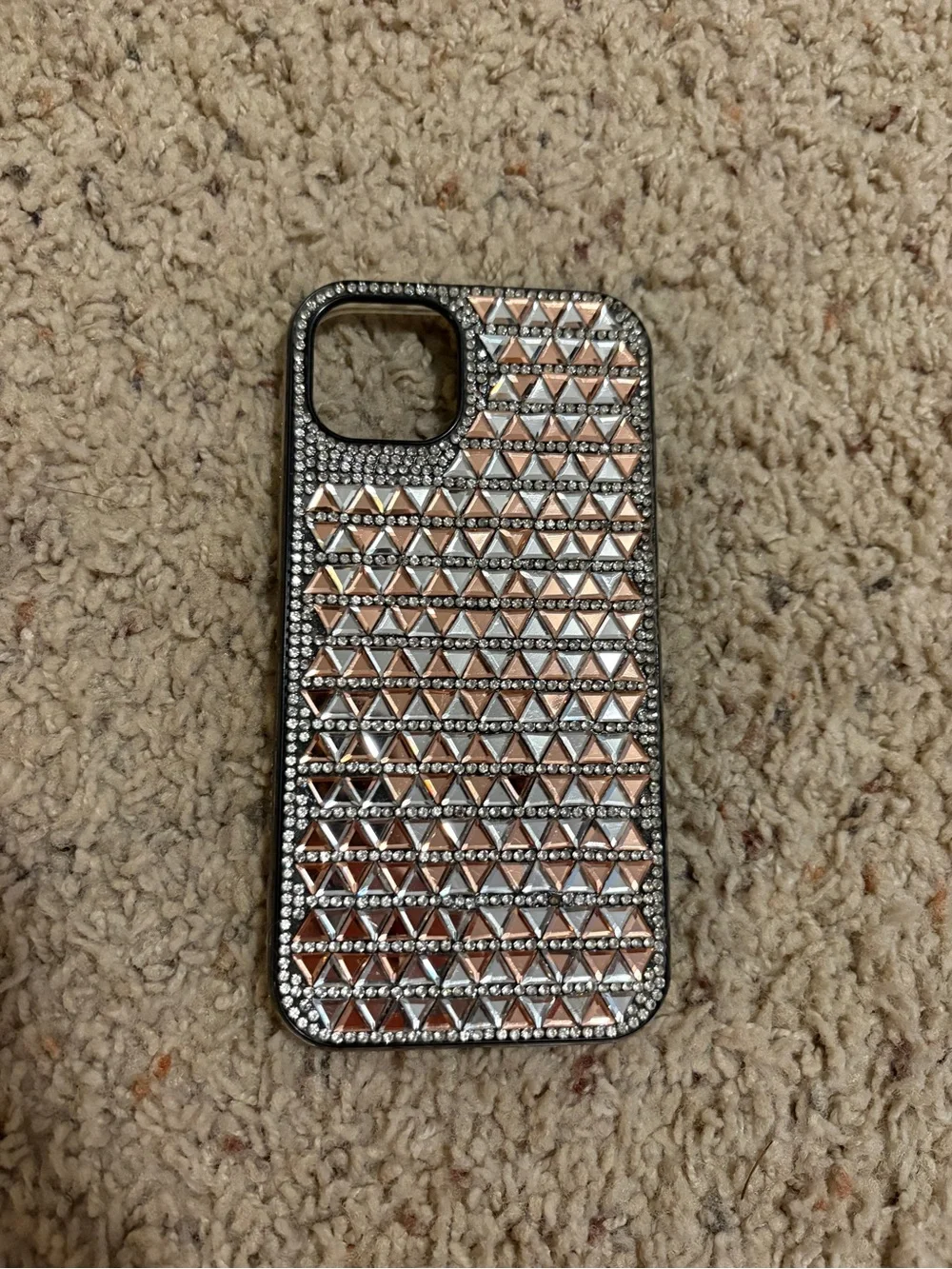 Rhinestone Studded Rose Gold & Silver iPhone 13 Case